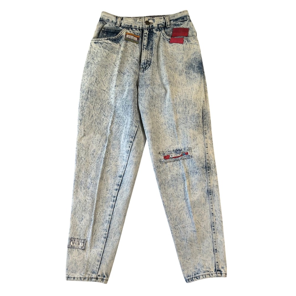 Vintage Beverly Hills Clothing Jeans 25 Acid Wash High Waist Worn Patch 25.5" In